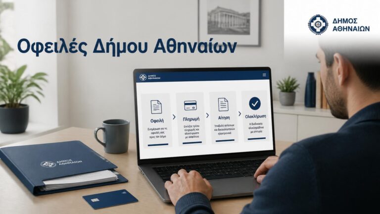 Πολίτης βρίσκει και πληρώνει ηλεκτρονικά οφειλές προς τον Δήμο Αθηναίων.