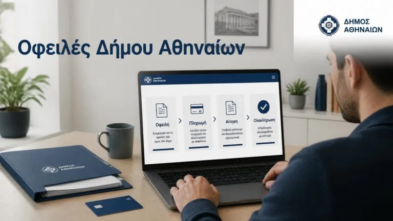 Πολίτης βρίσκει και πληρώνει ηλεκτρονικά οφειλές προς τον Δήμο Αθηναίων.