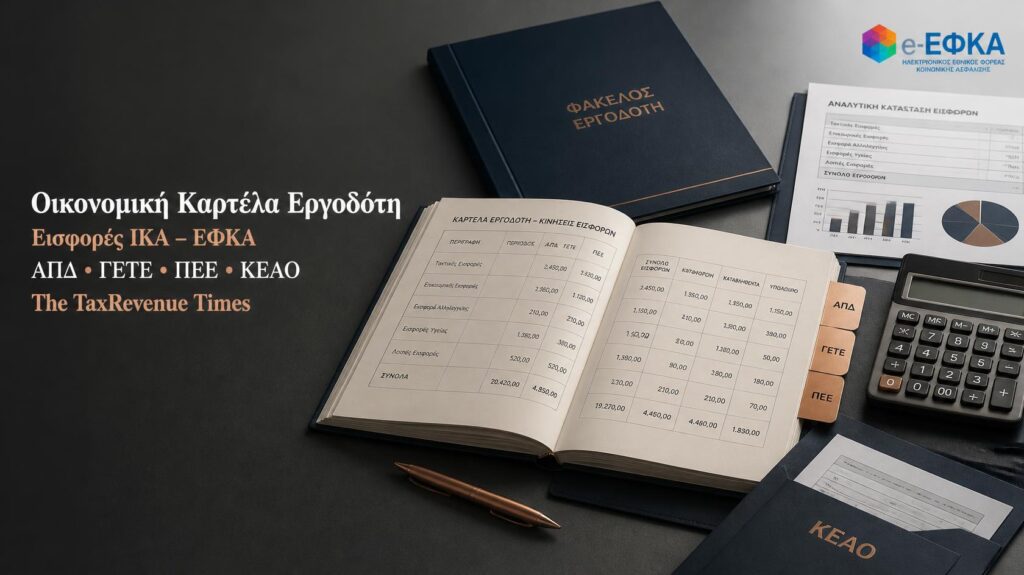 Οικονομική Καρτέλα Εργοδότη ΕΦΚΑ για παρακολούθηση εισφορών ΙΚΑ-ΕΦΚΑ, κινήσεων ΑΠΔ, ΓΕΤΕ και ΠΕΕ και οφειλών προς ΚΕΑΟ.
