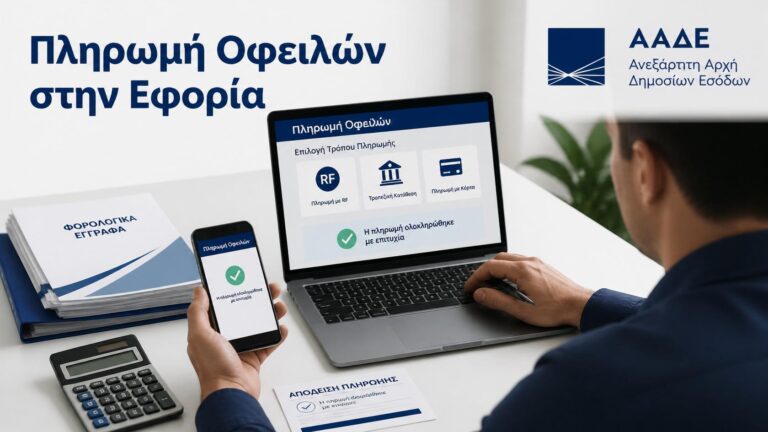 Πολίτης πληρώνει ηλεκτρονικά τις οφειλές του στην εφορία μέσω υπηρεσίας της ΑΑΔΕ.