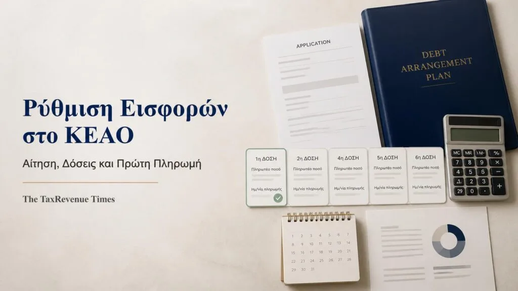 Ρύθμιση εισφορών ΕΦΚΑ μη μισθωτών στο ΚΕΑΟ με αίτηση, πρόγραμμα δόσεων και καταβολή της πρώτης δόσης.
