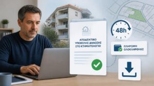Ιδιοκτήτης εκδίδει μέσω gov.gr αποδεικτικό κτηματολογικής δήλωσης για ακίνητο.