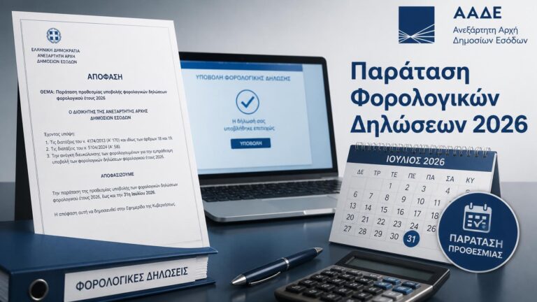 Επίσημη απόφαση της ΑΑΔΕ για την παράταση υποβολής των φορολογικών δηλώσεων 2026.