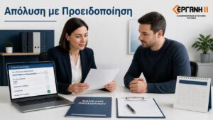 Εργαζόμενος και υπεύθυνος προσωπικού εξετάζουν προειδοποίηση απόλυσης και προθεσμία ΕΡΓΑΝΗ ΙΙ.