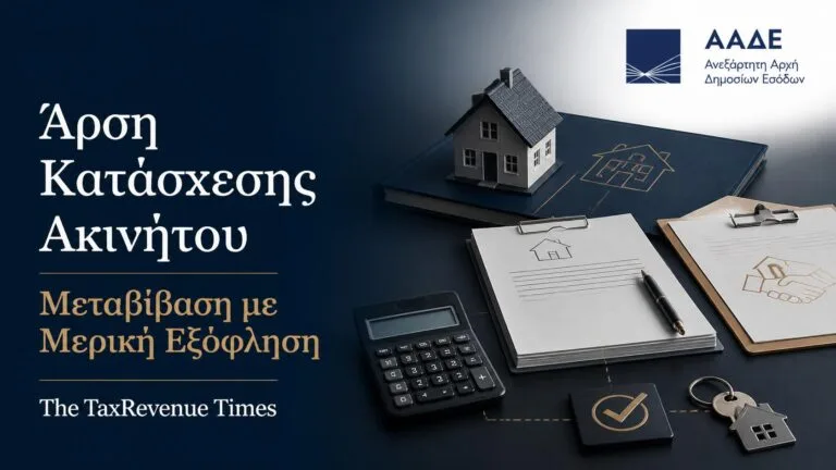Άρση κατάσχεσης ακινήτου για μεταβίβαση με μερική εξόφληση οφειλής προς την ΑΑΔΕ, με θεσμική απεικόνιση φακέλου ακινήτου και εγγράφων μεταβίβασης.