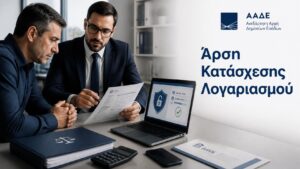 Πολίτης εξετάζει την άρση κατάσχεσης τραπεζικού λογαριασμού για φορολογικές οφειλές μέσω ΑΑΔΕ.