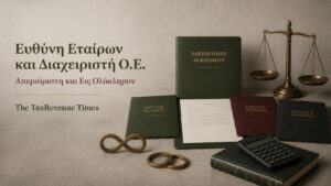 Νομική ευθύνη ομόρρυθμων εταίρων και διαχειριστή Ο.Ε. με απεριόριστη και εις ολόκληρον ευθύνη για εταιρικές οφειλές.