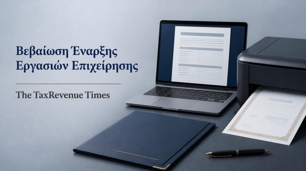 Εκτύπωση βεβαίωσης έναρξης εργασιών επιχείρησης από την ΑΑΔΕ με ηλεκτρονική έκδοση και εκτύπωση του εγγράφου.