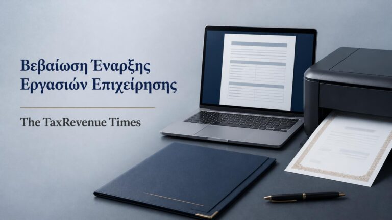 Εκτύπωση βεβαίωσης έναρξης εργασιών επιχείρησης από την ΑΑΔΕ με ηλεκτρονική έκδοση και εκτύπωση του εγγράφου.