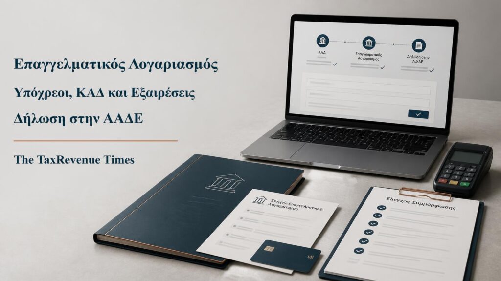Επαγγελματικός λογαριασμός επιχείρησης με δήλωση στην ΑΑΔΕ, υπόχρεους επαγγελματίες, επιλέξιμους ΚΑΔ και προβλεπόμενες εξαιρέσεις.