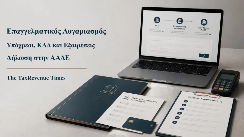 Επαγγελματικός λογαριασμός επιχείρησης με δήλωση στην ΑΑΔΕ, υπόχρεους επαγγελματίες, επιλέξιμους ΚΑΔ και προβλεπόμενες εξαιρέσεις.
