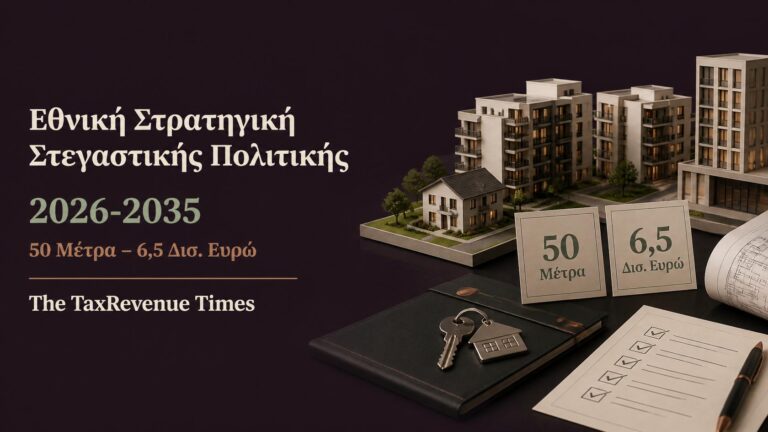 Εθνική Στρατηγική Στεγαστικής Πολιτικής 2026-2035 με 50 μέτρα, προϋπολογισμό 6,5 δισ. ευρώ και νέες κατοικίες.