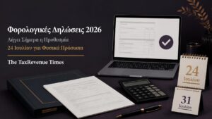 Φορολογικές δηλώσεις 2026 με προθεσμία υποβολής στις 24 Ιουλίου για τα φυσικά πρόσωπα και εξαίρεση έως 31 Ιουλίου.