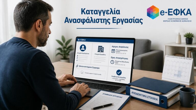 Εργαζόμενος υποβάλλει ηλεκτρονική καταγγελία ανασφάλιστης ή υποδηλωμένης εργασίας στον e-ΕΦΚΑ.
