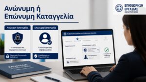 Δύο τρόποι υποβολής καταγγελίας στην Επιθεώρηση Εργασίας, ανώνυμα ή επώνυμα.