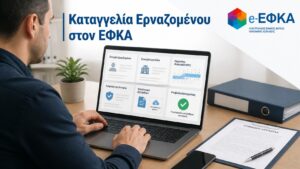 Εργαζόμενος υποβάλλει ηλεκτρονική καταγγελία στον ΕΦΚΑ μέσω ψηφιακής υπηρεσίας.