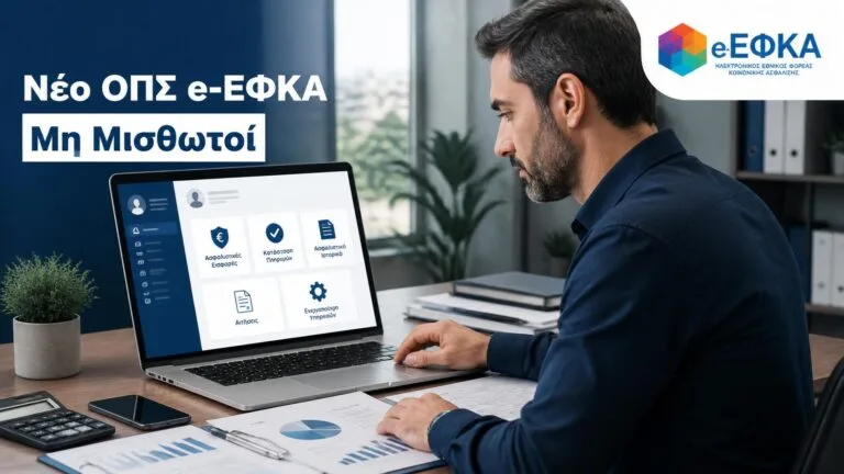 Μη μισθωτός ασφαλισμένος χρησιμοποιεί το νέο πληροφοριακό σύστημα του e-ΕΦΚΑ για ηλεκτρονικές ασφαλιστικές υπηρεσίες.