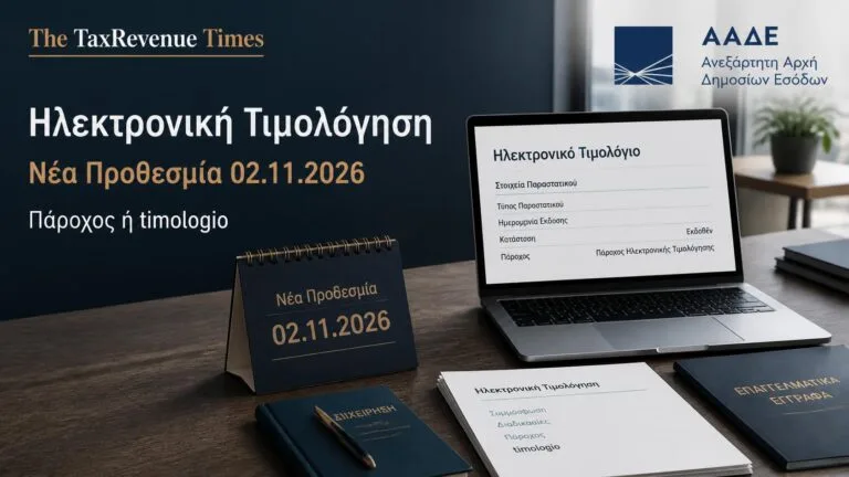 Νέες προθεσμίες ηλεκτρονικής τιμολόγησης για επιχειρήσεις, με επιλογή Παρόχου ή timologio και νέα προθεσμία έως 2 Νοεμβρίου 2026.