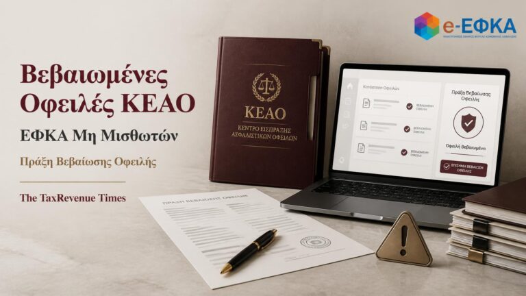 Βεβαιωμένες οφειλές ΚΕΑΟ ΕΦΚΑ μη μισθωτών με οδηγό εντοπισμού της Πράξης Βεβαίωσης Οφειλής.