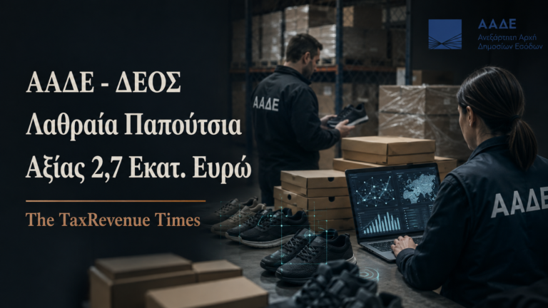 ΑΑΔΕ - ΔΕΟΣ: λαθραία παπούτσια αξίας 2,7 εκατ. ευρώ εντοπίστηκαν μέσω αλγορίθμου risk analysis και ελέγχου φοροδιαφυγής.
