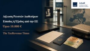 Διακίνηση ρευστών διαθεσίμων κατά την είσοδο ή έξοδο από την Ευρωπαϊκή Ένωση και υποχρέωση δήλωσης ποσών από 10.000 ευρώ.
