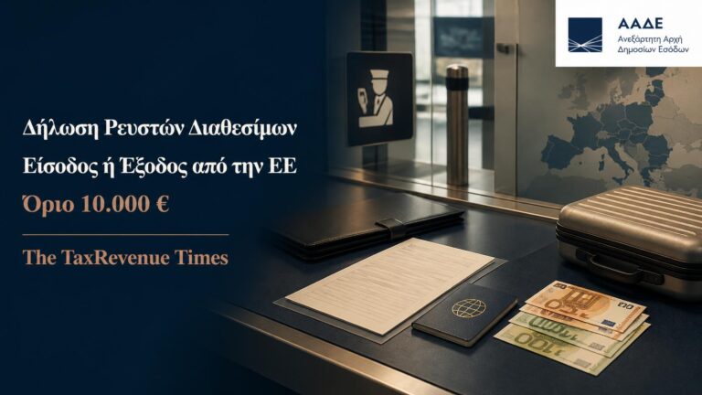 Διακίνηση ρευστών διαθεσίμων κατά την είσοδο ή έξοδο από την Ευρωπαϊκή Ένωση και υποχρέωση δήλωσης ποσών από 10.000 ευρώ.