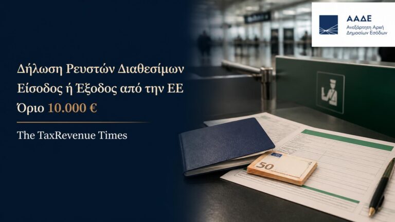 Δήλωση ρευστών διαθεσίμων κατά την είσοδο ή έξοδο από την ΕΕ όταν το ποσό φτάνει ή υπερβαίνει τις 10.000 ευρώ.