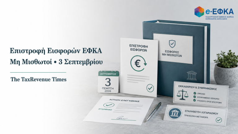 Επιστροφή αχρεωστήτως καταβληθεισών εισφορών e-ΕΦΚΑ σε μη μισθωτούς, με αναφορά στην πίστωση της 3ης Σεπτεμβρίου 2026.