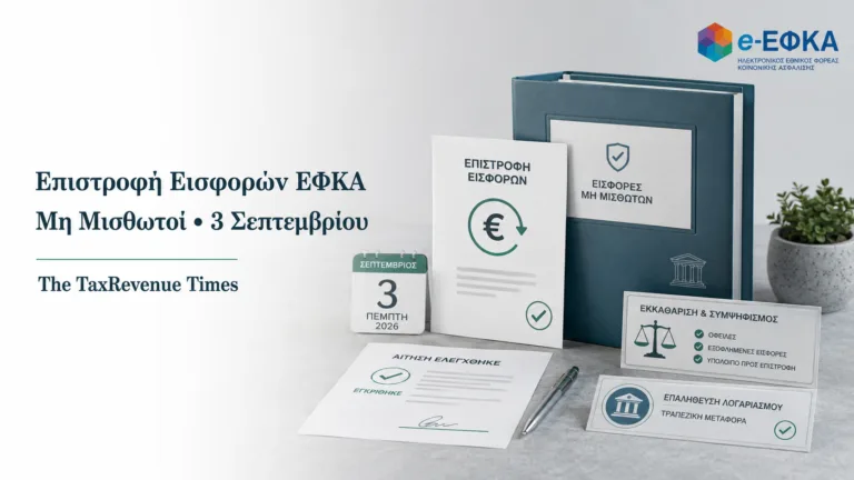 Επιστροφή αχρεωστήτως καταβληθεισών εισφορών e-ΕΦΚΑ σε μη μισθωτούς, με αναφορά στην πίστωση της 3ης Σεπτεμβρίου 2026.