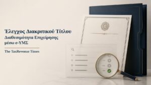Έλεγχος διακριτικού τίτλου επιχείρησης μέσω e-ΥΜΣ για να διαπιστωθεί αν ο τίτλος είναι διαθέσιμος πριν από την καταχώρηση.