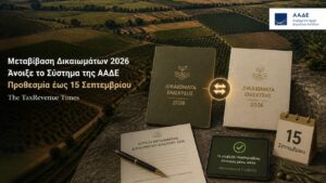 Μεταβίβαση δικαιωμάτων βασικής εισοδηματικής στήριξης 2026 μέσω του συστήματος της ΑΑΔΕ με προθεσμία έως 15 Σεπτεμβρίου.