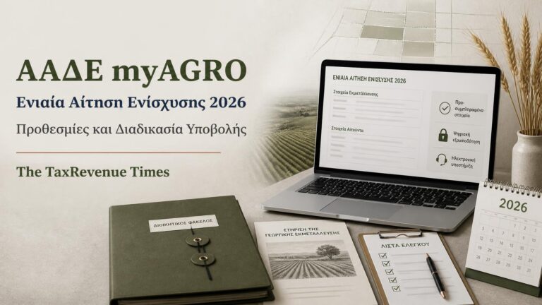 ΑΑΔΕ myAGRO για την ηλεκτρονική υποβολή της Ενιαίας Αίτησης Ενίσχυσης 2026, με προσυμπληρωμένα στοιχεία και εξουσιοδοτήσεις.