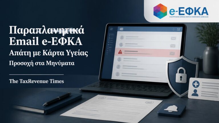 Παραπλανητικά email που εμφανίζονται ως μηνύματα του e-ΕΦΚΑ για δήθεν αναστολή κάρτας υγείας και ζητούν επικαιροποίηση προσωπικών στοιχείων.