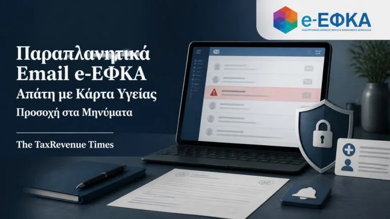 Παραπλανητικά email που εμφανίζονται ως μηνύματα του e-ΕΦΚΑ για δήθεν αναστολή κάρτας υγείας και ζητούν επικαιροποίηση προσωπικών στοιχείων.