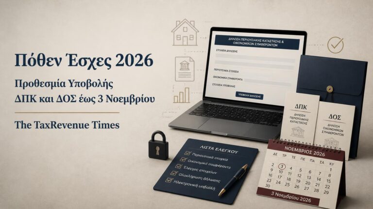 Πόθεν Έσχες 2026 με ηλεκτρονική υποβολή δηλώσεων ΔΠΚ και ΔΟΣ και προθεσμία έως τις 3 Νοεμβρίου 2026.