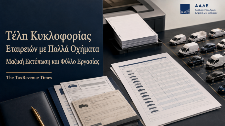 Τέλη κυκλοφορίας εταιρειών με πολλά οχήματα με μαζική εκτύπωση, φύλλο εργασίας και οργανωμένη διαχείριση στόλου μέσω ΑΑΔΕ.