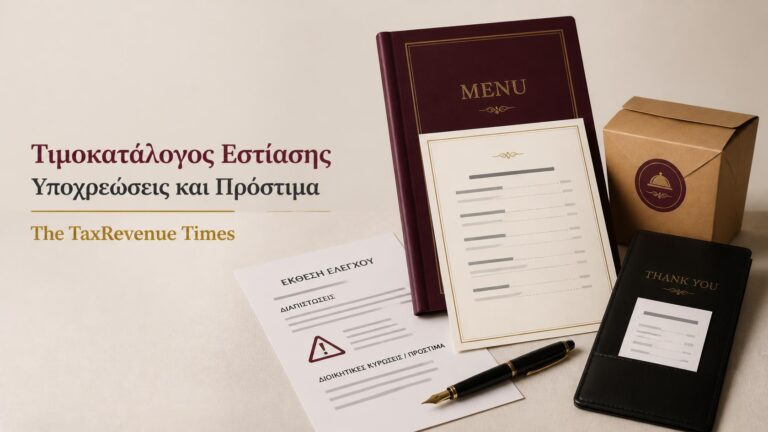 Τιμοκατάλογος επιχείρησης εστίασης με τις υποχρεωτικές ενδείξεις, τους κανόνες για πακέτο και τα διοικητικά πρόστιμα.