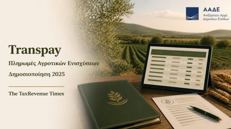 Transpay ΑΑΔΕ για δημοσιοποίηση πληρωμών αγροτικών ενισχύσεων του οικονομικού έτους 2025.