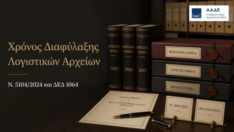 Χρόνος διαφύλαξης λογιστικών αρχείων επιχειρήσεων μετά τον ν. 5104/2024 και την απόφαση ΔΕΔ 1064/2025.