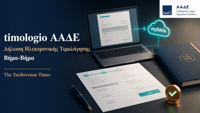 Δήλωση εφαρμογής timologio της ΑΑΔΕ για ηλεκτρονική τιμολόγηση μέσω myDATA και διαδικασία υποβολής βήμα-βήμα.