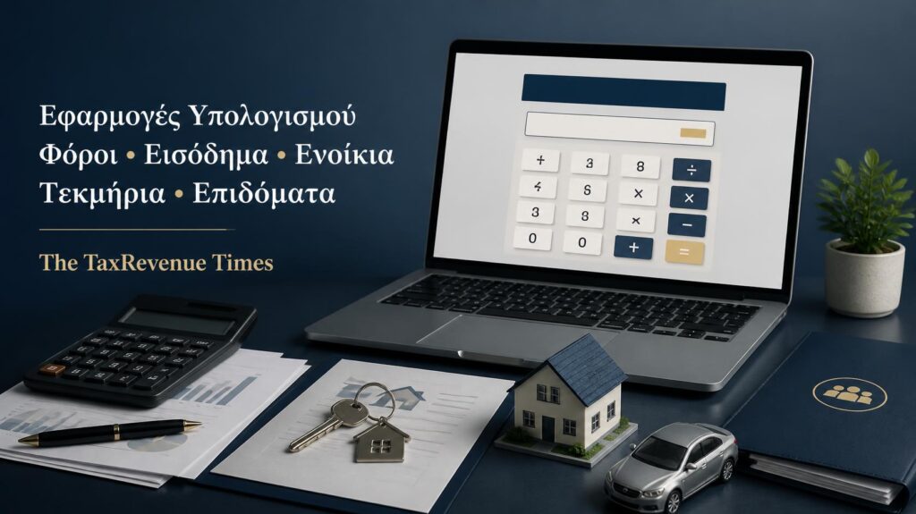 Εφαρμογές υπολογισμού φόρου επιχειρήσεων, εισοδήματος, ενοικίων, τεκμηρίων και επιδομάτων με ψηφιακό υπολογιστή και θεματικά οικονομικά στοιχεία.