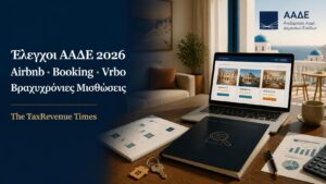 Έλεγχοι ΑΑΔΕ 2026 σε Airbnb, Booking και Vrbo για βραχυχρόνιες μισθώσεις, ΑΜΑ και δηλωμένα εισοδήματα από ακίνητα.