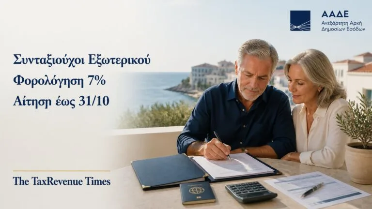Εναλλακτική φορολόγηση συνταξιούχων εξωτερικού με συντελεστή 7% για μεταφορά φορολογικής κατοικίας στην Ελλάδα και αίτηση έως 31 Οκτωβρίου.