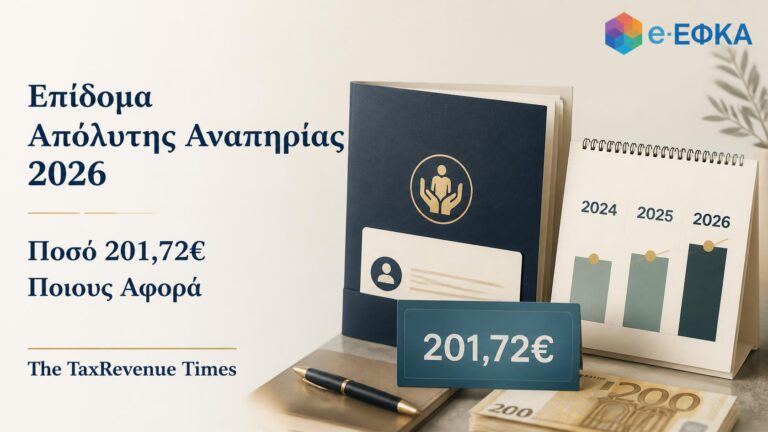 Επίδομα απόλυτης αναπηρίας 2026 με ποσό 201,72 ευρώ για συνταξιούχους με πρώτη ασφάλιση από 1 Ιανουαρίου 1993.