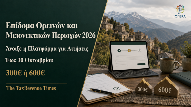 Επίδομα Ορεινών και Μειονεκτικών Περιοχών 2026 με άνοιγμα πλατφόρμας αιτήσεων και αναφορά στα ποσά ενίσχυσης 300 και 600 ευρώ.