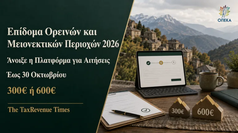 Επίδομα Ορεινών και Μειονεκτικών Περιοχών 2026 με άνοιγμα πλατφόρμας αιτήσεων και αναφορά στα ποσά ενίσχυσης 300 και 600 ευρώ.