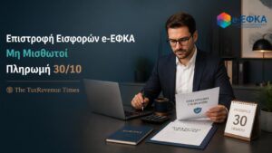Επιστροφή αχρεωστήτως καταβληθεισών εισφορών e-ΕΦΚΑ σε μη μισθωτούς, με πληρωμή στις 30 Οκτωβρίου 2026.