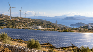 Ηλεκτροπαραγωγή από ΑΠΕ στην Ελλάδα το β΄ τρίμηνο 2026, με φωτοβολταϊκά, ανεμογεννήτριες και ενεργειακές υποδομές σε ελληνικό τοπίο.