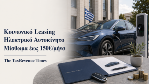 Editorial εικόνα για το κοινωνικό leasing ηλεκτρικού αυτοκινήτου με έμφαση στο χαμηλό μηνιαίο μίσθωμα και τη στήριξη δικαιούχων.