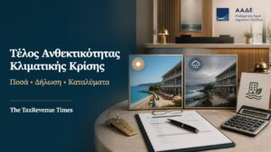 Τέλος ανθεκτικότητας στην κλιματική κρίση για ξενοδοχεία, τουριστικά καταλύματα και βραχυχρόνιες μισθώσεις, με ποσά ανά εποχή και δήλωση στην ΑΑΔΕ.